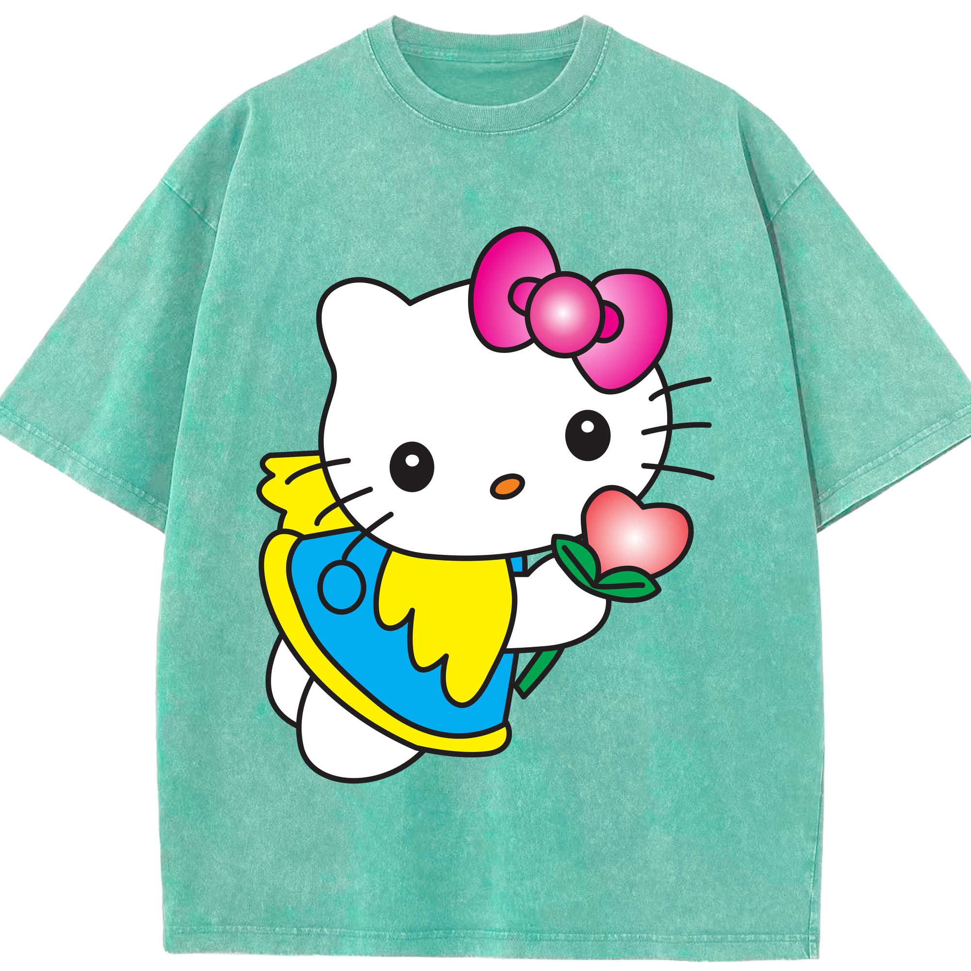 （画像用） Hello Kitty ハローキティ 綿100% ヴィンテージ風 半袖Tシャツ（フロントプリント）